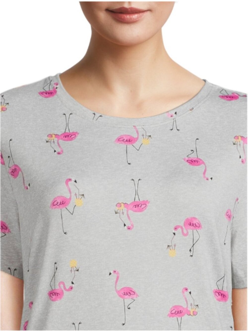 Lounge T-shirt Light Grey Heather w/Flamingos Sz M